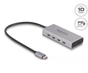 USB-hub - DeLOCK - hub - 10 Gbps PD 85 Watt with 30 cm connection cable - 5 ports USB-hub - USB 3.0 - 5 porter - Grå - 64235