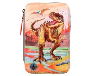 Skole - Depesche Dino World Triple Pencil Case LED Khaki Brown (412381) - 412381