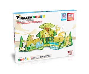 Byggesett - PicassoTiles Safari 46pcs magnetic set with 8 figures - PTQ12