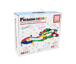 Byggesett - PicassoTiles Picasso Tiles 50pc Magnetic Race Track Building Bl - PTR50