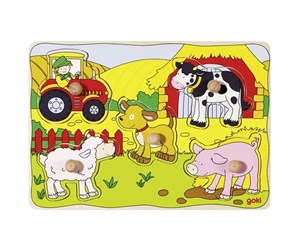 Puslespill - Goki - On the farm Lift out puzzle - (57589) Tre - 57589