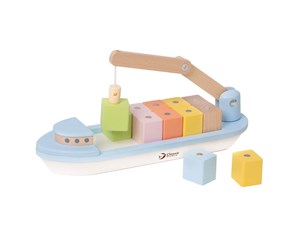 Babyleker - Classic World Wooden Block Boat with Crane 13 pcs - 20186