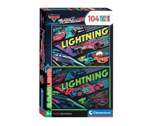 Puslespill - Clementoni Jigsaw Puzzle Super Color Glowing Lights - Cars 104pcs. Gulv - 25758