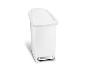 Avfallssortering - Simplehuman 10L slank pedalbøtte, hvit plast - CW1332