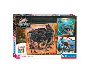 Puslespill - Clementoni Jigsaw Puzzle Super Color Square Jurassic World 3x48pcs. Gulv - 25314