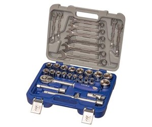 Håndverktøy - VAERK Socket wrench set 1/2" 33 parts 8-19mm ring spanners 8-32mm 1/2" sockets 1/2" ratchet wrench 1/2" extension 125+250mm 1/2" cardan joint 1/2" slide - 129-33W-4