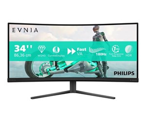 Skjerm - 34" Philips Evnia 3000 - 3440x1440 - 180Hz - Fast VA - HDR10 - Curved - 34M2C3500L/00