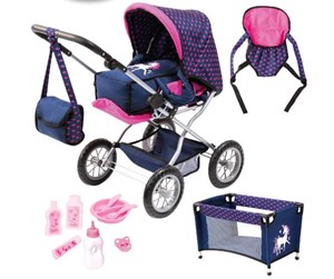 Dukker, Bamser & Utstyr - Bayer Design Doll's Pram Combi Grande Set - Blue/Pink (15054AB) - 15054AB