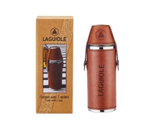 Kjøkkentilbehør - Laguiole Bottle in Stainless Steel - 24 cl - Brown w/2 Glass - 3661075172046