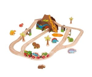 Treleker - Bigjigs Wooden Dino Train Set 49 pieces. - BJT035