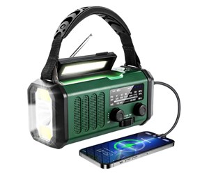 DAB, nettverks- og klokkeradio - Lippa FM emergency radio hand crank solar panel compass 10.000 mAh power bank Green - AM/FM - Mono - Grønn - LPFMR03