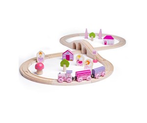 Treleker - Bigjigs Wooden Train Set - Pink 40pcs. - BJT022