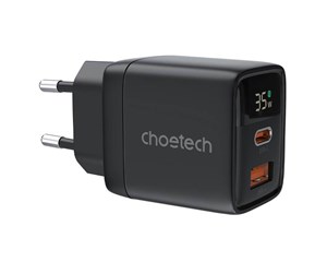 Mobil - Adaptere og ladere - Choetech Wall charger GAN3 USB-A+C PD35W PD6052 Display (black) - PD6052