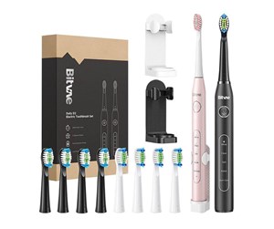 Elektrisk tannbørste - Bitvae Elektrisk tannbørste Sonic toothbrushes with tips set and 2 toothbrush holders D2+D2 (pink and black) - BVD2 black&pink bund