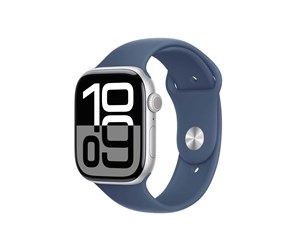 Smartklokke, Smartwatch & Sportsklokke - Apple Watch Series 10 GPS 46mm - Silver Aluminium Case with Denim Sport Band - S/M - MWWL3QN/A