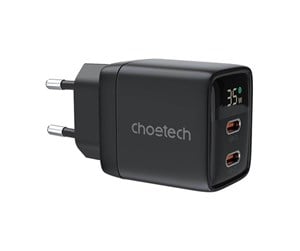 Mobil - Adaptere og ladere - Choetech Wall charger GAN3 USB-C+C PD35W PD6051 Display (black) - PD6051