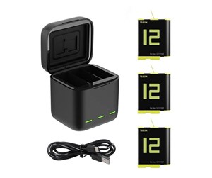 Kamerabatteri & Batterigrep - TELESIN Box Telesin three-channel charger + 3 for GoPro Hero 12 / 11 / 10 / 9 (GP-BNC-902-B) - GP-BNC-902-B