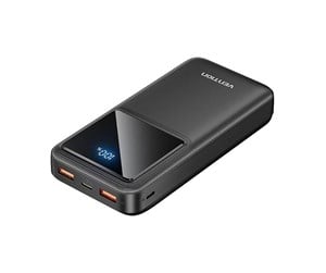 Nødlader - Vention Powerbank FHLB0 20000mAh Micro-USB USB-C 2xUSB-A 22.5W (black) Nødlader - Svart - 20000 mAh - FHLB0