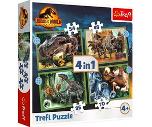 Puslespill - Trefl Puzzle - Jurassic World - Threatening Dinosaurs (4in1) Gulv - TFL34607