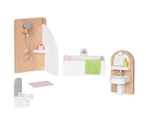 Dukker, Bamser & Utstyr - Goki Wooden Doll Furniture Bathroom 10 pieces. - 51492