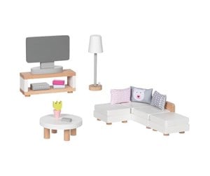 Dukker, Bamser & Utstyr - Goki Wooden Doll Furniture Living Room 15 pieces. - 51494