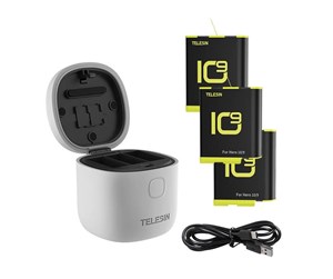 Kamerabatteri & Batterigrep - TELESIN 3-slot waterproof charger Allin box for GoPro Hero 9 / Hero 10 + 3 batteries (GP-BTR-906-GY-B) - GP-BTR-906-GY-B