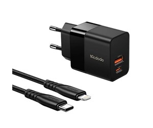 Mobil - Adaptere og ladere - Mcdodo CH-1952 USB + USB-C 20W charger + USB-C to Lightning cable (black) - CH-1952