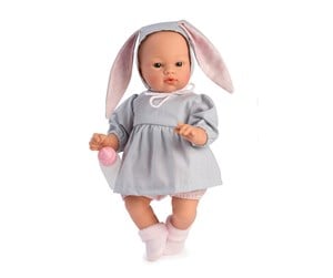 Dukker, Bamser & Utstyr - Asi Koke baby doll in gray dress with a hood with rabbit ears 36 cm - 24405980