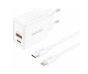 Mobil - Adaptere og ladere - Foneng EU56 1xUSB-A 1xUSB-C 20W Power Charger (White) + USB-A to Lightning cable - EU56 Type-C to iPhon