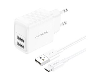 Mobil - Adaptere og ladere - Foneng EU53 2xUSB-A 2.4A network charger (White) + USB-C cable - EU53 Type-C