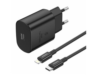 Mobil - Adaptere og ladere - Foneng EU51 USB-C 25W mains charger + USB-C - Lightning cable (black) - EU51 Type-C to Light