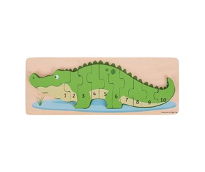 Puslespill - Bigjigs Wooden Counting Puzzle Crocodile 10 pcs. Tre - BJ029