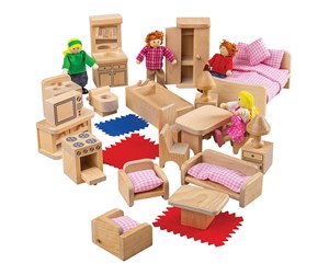 Treleker - Bigjigs Wooden Doll Family with Furniture 26 pieces - BJ039