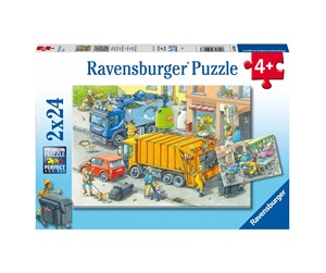 Puslespill - Ravensburger Jigsaw puzzle Garbage truck and Tow truck 2x24 pc Gulv - 050963