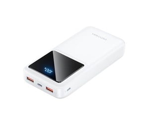 Nødlader - Vention Powerbank FHLW0 20000mAh Micro-USB USB-C 2xUSB-A 22.5W (white) Nødlader - Hvit - 20000 mAh - FHLW0