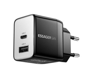 Mobil - Adaptere og ladere - Essager Wall charger ECT33W-LJB01-Z GaN 1xUSB-A 1xUSB-C 33W (black) - ECT33W-LJB01-Z