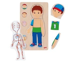 Puslespill - Goki Wooden Layer Puzzle Human Body Boy 29 pcs. - 57361