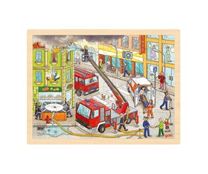 Puslespill - Goki Wooden Jigsaw Puzzle Fire Fighting 96pcs. Tre - 57336