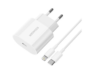 Mobil - Adaptere og ladere - Essager Charger USB-C 20W with USB-C to Lightning cable (white) - EFJB02-XBL02-T