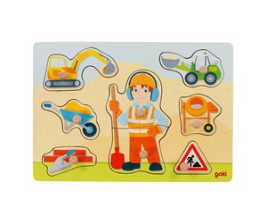 Puslespill - Goki Wooden Stud Puzzle Construction Worker 8 pcs Tre - 57406