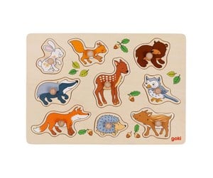 Puslespill - Goki Wooden Stud Puzzle Forest Animals 9 pcs. Tre - 57387