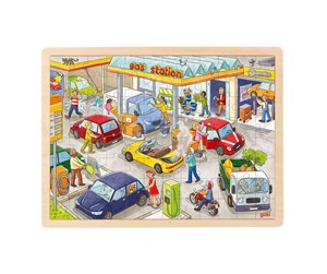 Puslespill - Goki Wooden Jigsaw Puzzle Gas Station 96 pcs. Tre - 57337