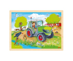 Puslespill - Goki Wooden Jigsaw Puzzle Tractor 96pcs. Tre - 57326