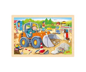 Puslespill - Goki Wooden Jigsaw Puzzle Construction Site 24 pc Tre - 57411