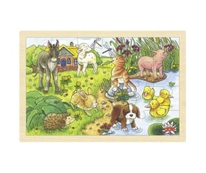 Puslespill - Goki Wooden Jigsaw Puzzle Baby Animals 24 pcs. Tre - 57890