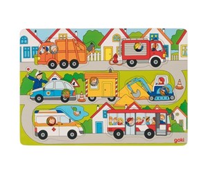 Puslespill - Goki Wooden Background Shape Puzzle in the Streets 7 pcs. Tre - 57474