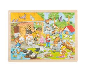 Puslespill - Goki Wooden Jigsaw Puzzle Petting Zoo 48 pcs. Tre - 57685