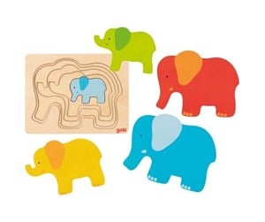 Puslespill - Goki Wooden Layer Puzzle Elephant 5 pcs. Tre - 57450