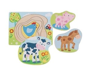 Puslespill - Goki Wooden Layer Puzzle Farm Animals 10 pcs. Tre - 57386