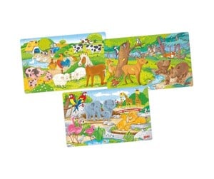 Puslespill - Goki Wooden Jigsaw Puzzle Animals Set of 3 Tre - 57377